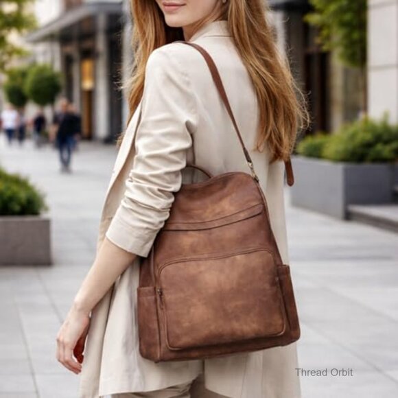 Large Vegan Leather Anti-Theft Backpack Purse Convertible 3-in-1 Travel Bag main image 3